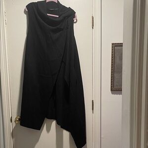 Stella Carakasi Black Long Asymmetrical Viscose Wool Hooded Vest